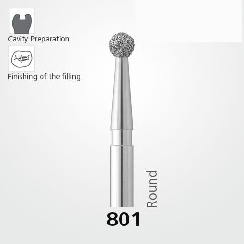 Meisinger 801 Synthetic Diamond Bur - Pack of 5 - Round