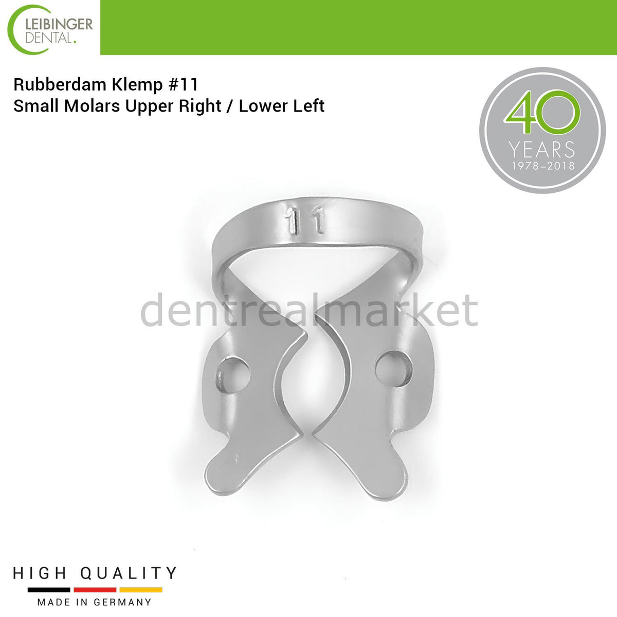 Leibinger Rubber Dam Clamp #11 — Small Molar UR / LL