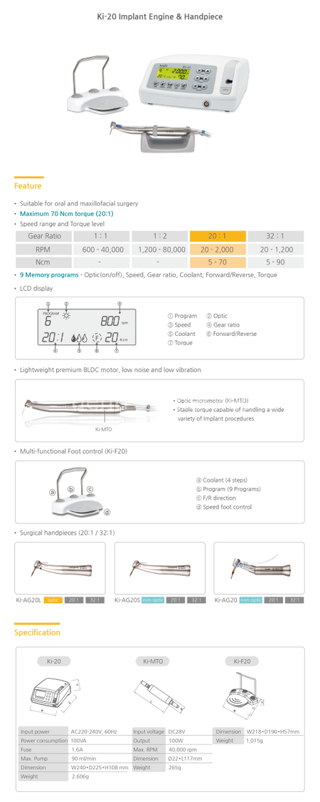 Krafit Marathon Implant Motor with Illuminated Contra-Angle KI-20L Set