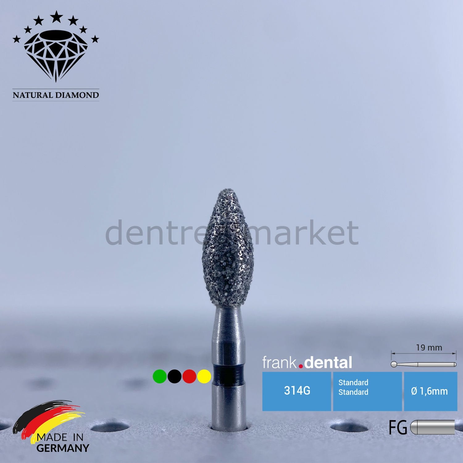 Frank Dental Natural Diamond Bur - Aerator 369 - Flame-shaped - 5 Pieces