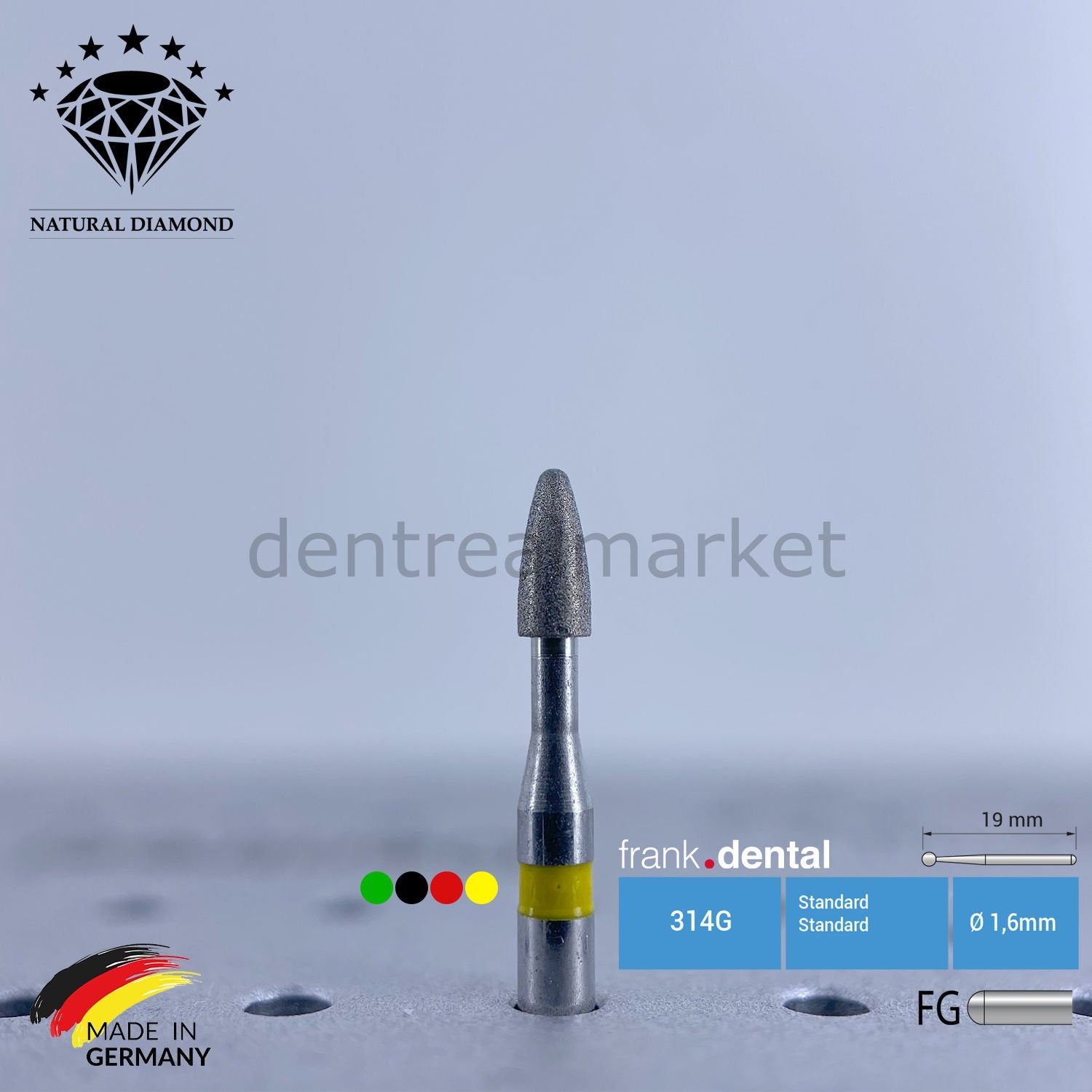 Frank Dental Natural Diamond Bur — Turbine 390 — Pack of 5