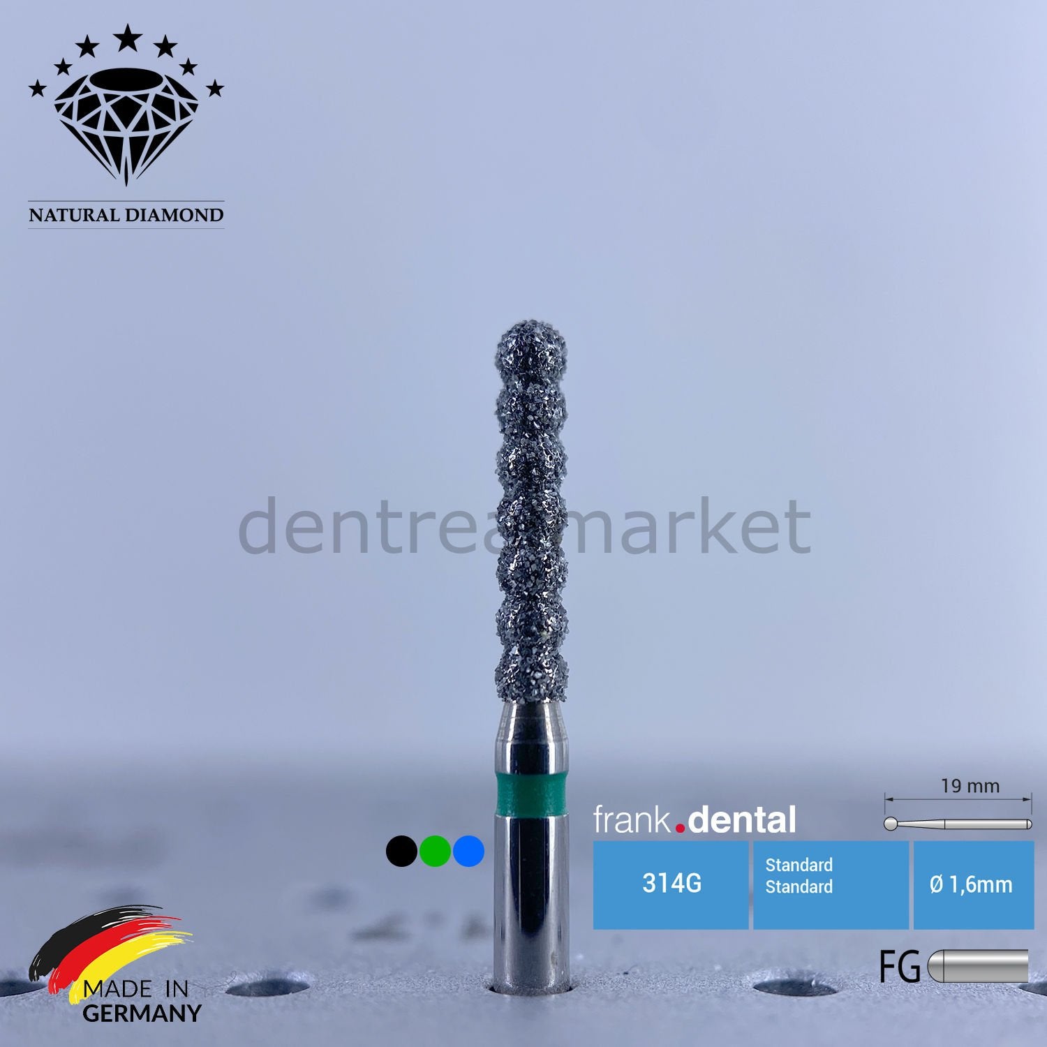 Frank Dental Natural Diamond Bur - Spiral - Turbine 6052 - Pack of 5