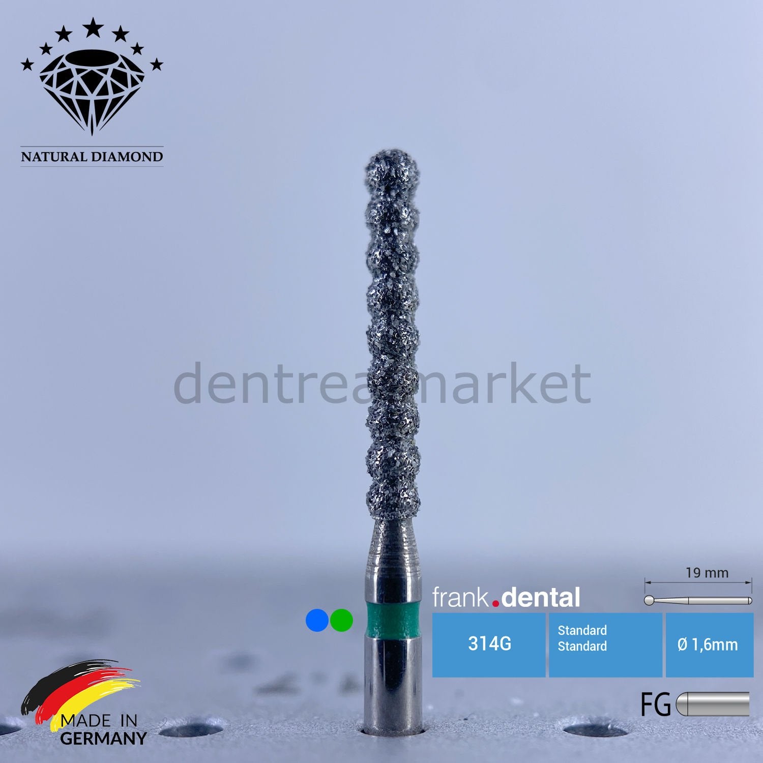 Frank Dental Natural Diamond Bur - Spiral - Turbine 6053 - Pack of 5