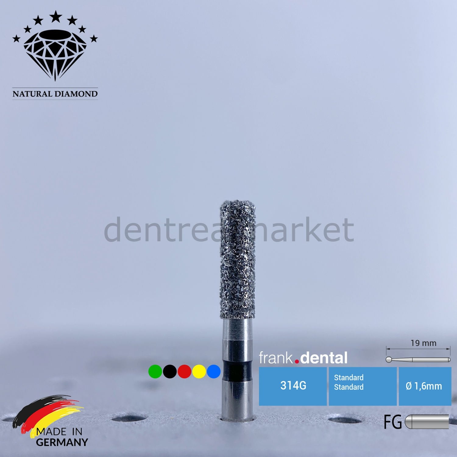 Frank Dental Natural Diamond Bur — Turbine 836KR Cylinder — Pack of 5