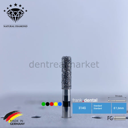 Frank Dental Natural Diamond Bur — Turbine 836KR Cylinder — Pack of 5