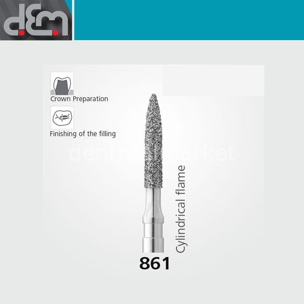 Dx Dentex DX Synthetic Diamond Bur - 861 - Flame Tip - 10 pcs