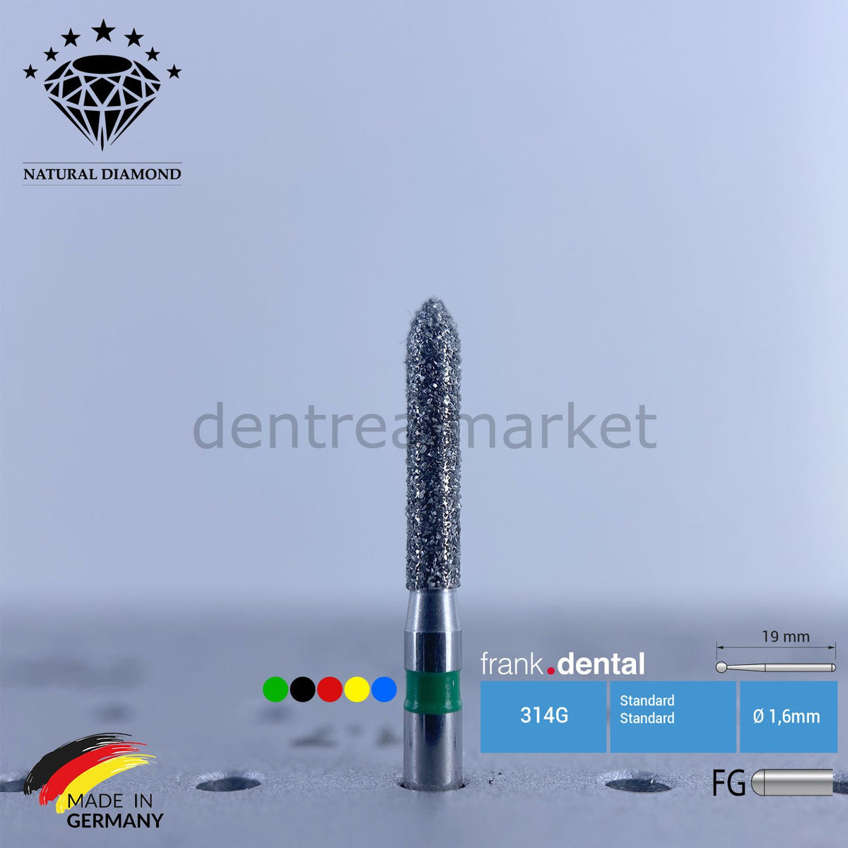 Frank Dental Natural Diamond Bur — Turbine 878 Cylinder Chamfer — Pack of 5