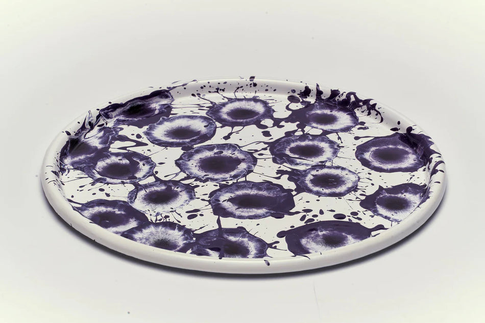 Floral Madness Round Tray II - Enamel Vintage Look Washable Serving Tray / Kapka