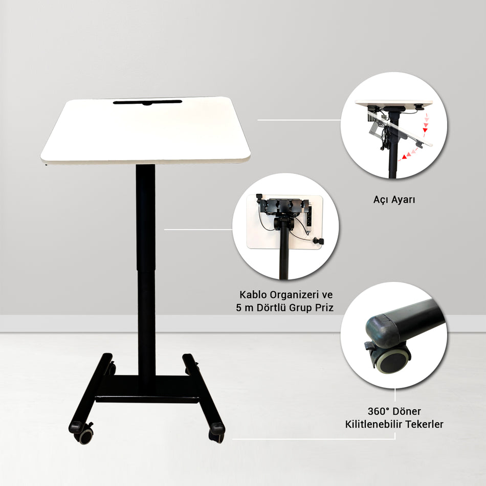 Movable Height Adjustable With Socket Mobile Laptop Cart - Trolley -Scanner Stand