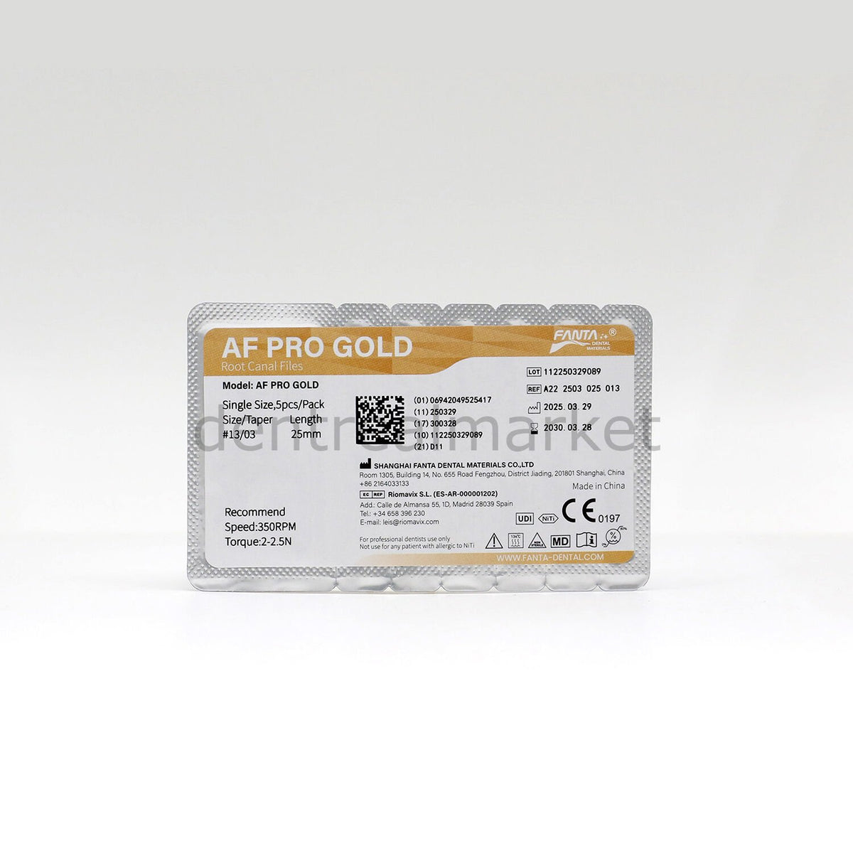 Fanta Dental AF Pro Gold Rotary Canal File — 13-03 × 25 mm