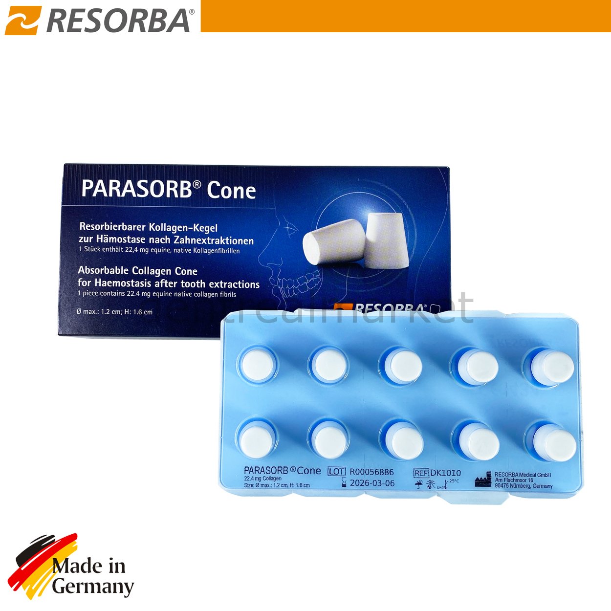 Resorba Parasorb Collagene Cone - Extraction Socket Protection