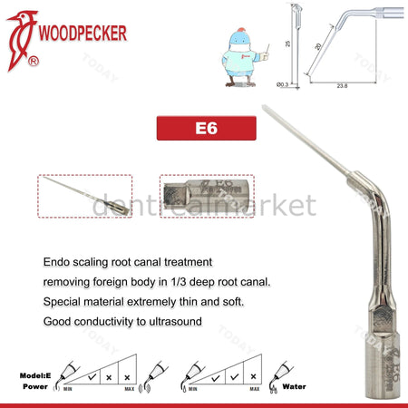 Woodpecker Scaler Endodontic Tip E6 – Compatible with EMS, Mectron, Woodpecker, and W&H