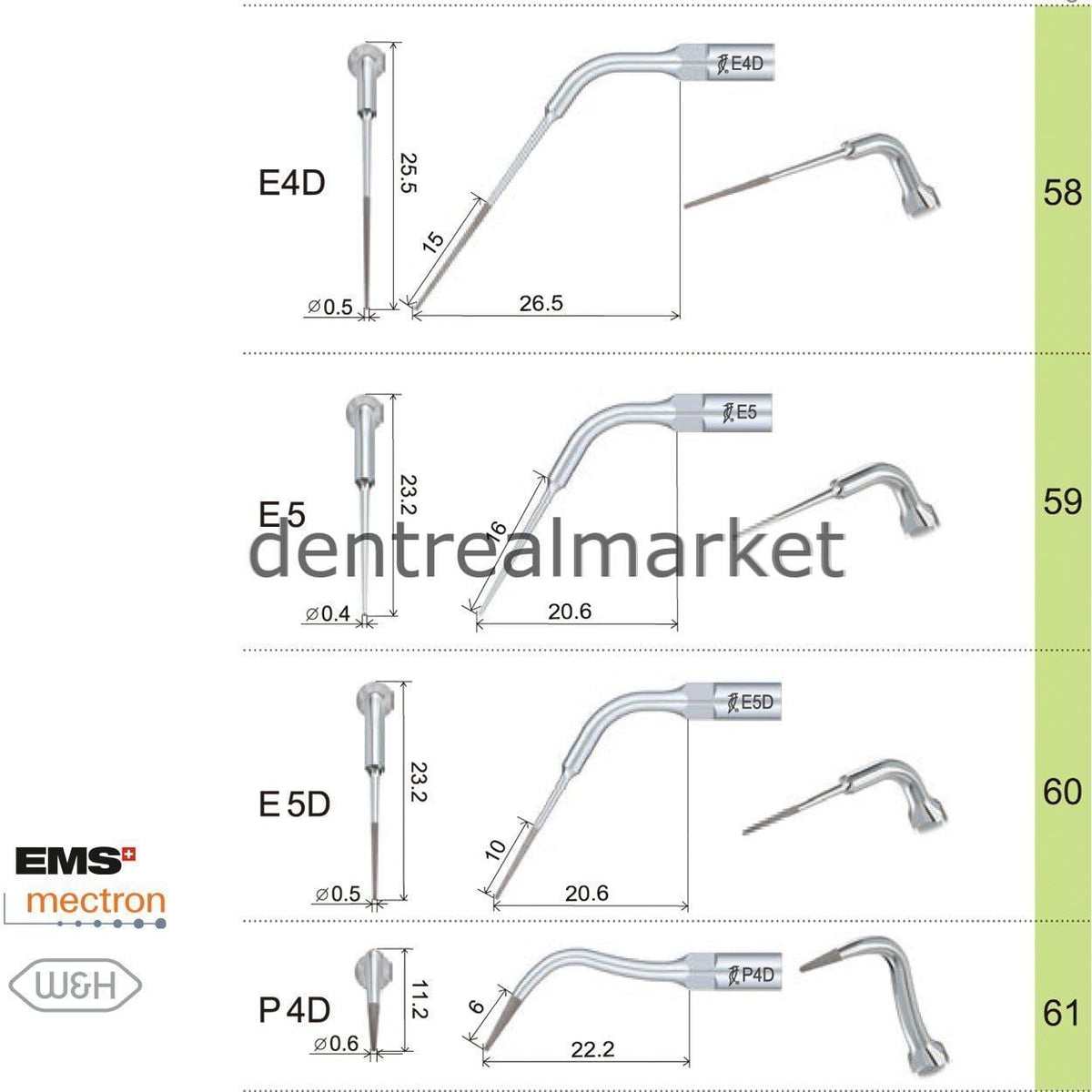 Woodpecker E12D Endodontic Scaler Tip - EMS, Mectron, Woodpecker, W&H Compatible