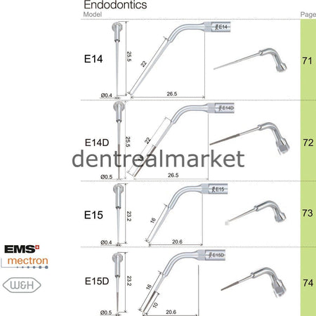Woodpecker E12D Endodontic Scaler Tip - EMS, Mectron, Woodpecker, W&H Compatible