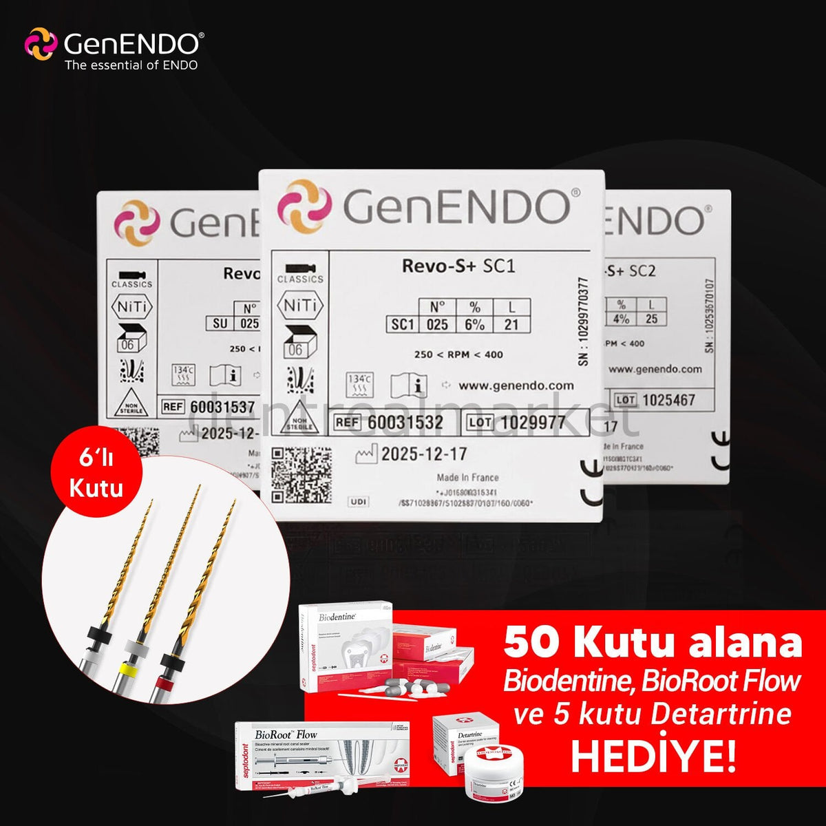 Septodont GenENDO Revo-S+ 25 mm + BioRoot Flow, Biodentine, Detartrine Campaign