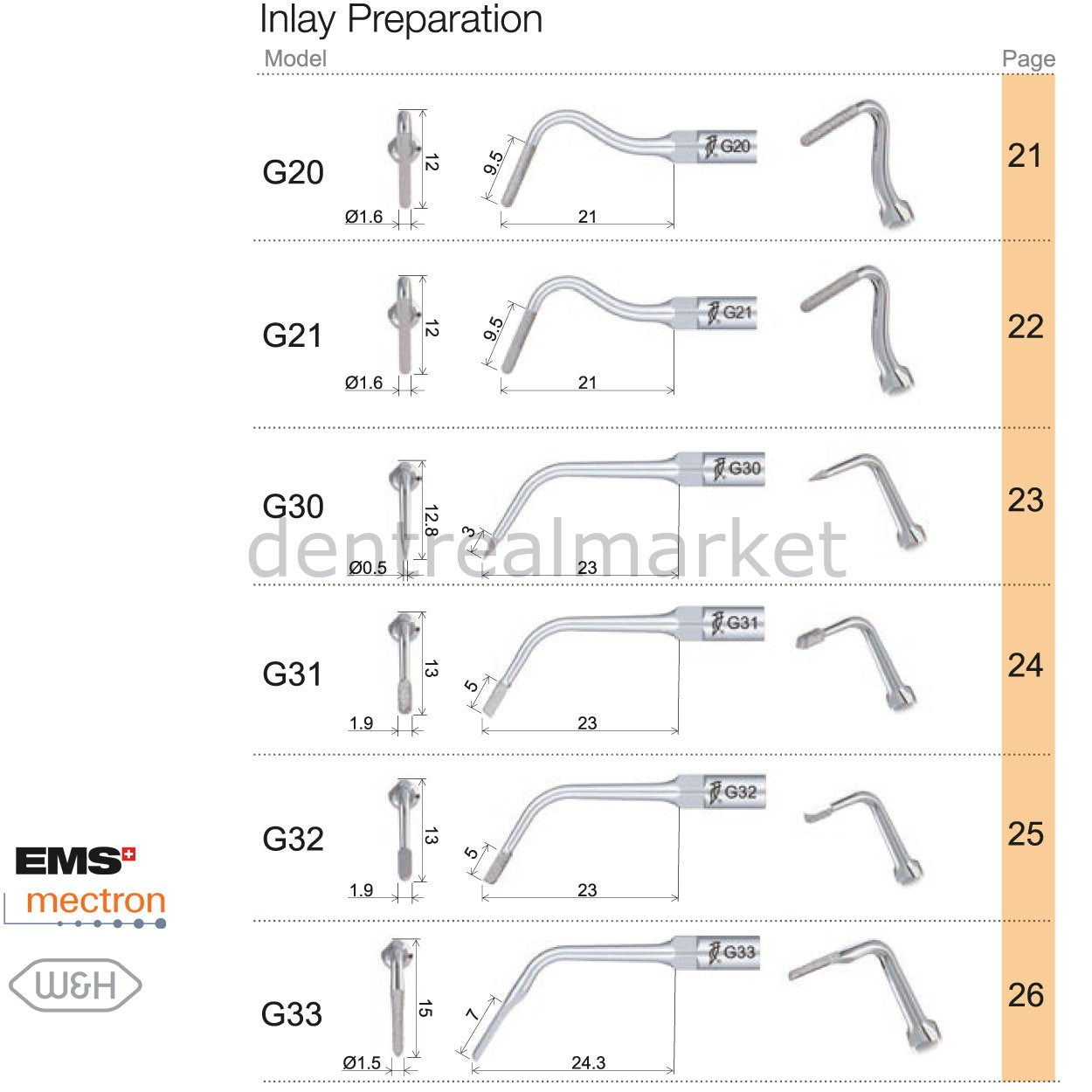 Woodpecker Inlay Preparation Tip G20 - EMS, Mectron, Woodpecker, W&H Compatible