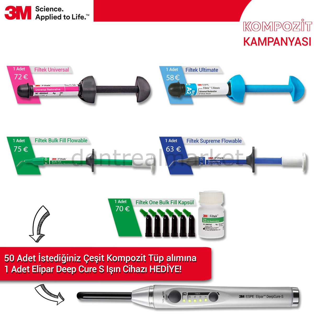 Solventum (3M) Filtek 50-Tube Composite Campaign with Curing Light