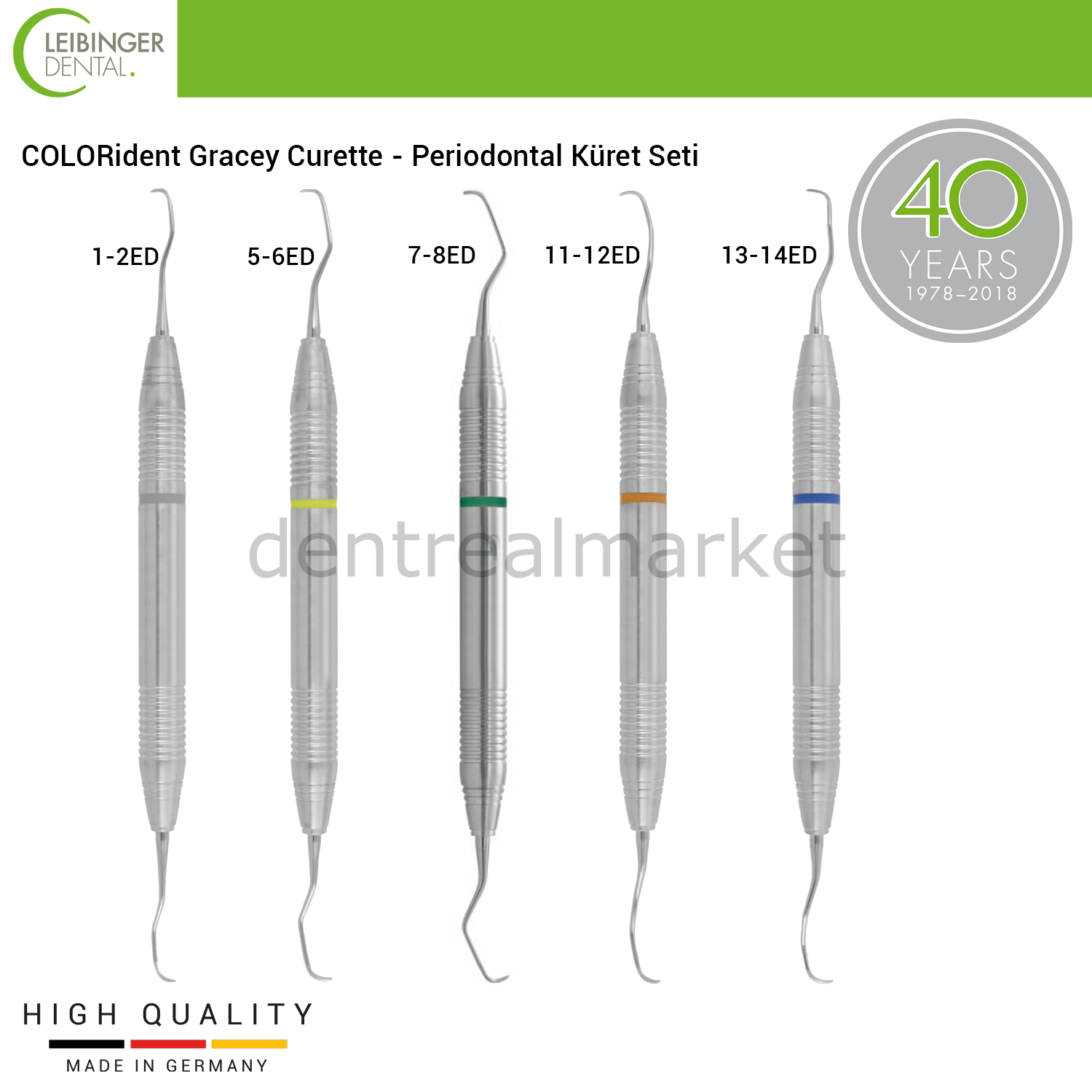Leibinger COLORident Gracey Curette - Periodontal Curette Set