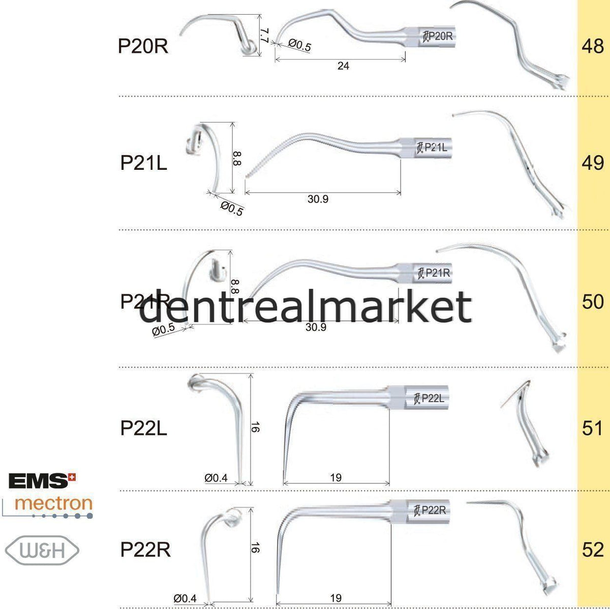 Woodpecker Periodontic Scaler Tip P22L — EMS, Mectron, Woodpecker, W&H Compatible