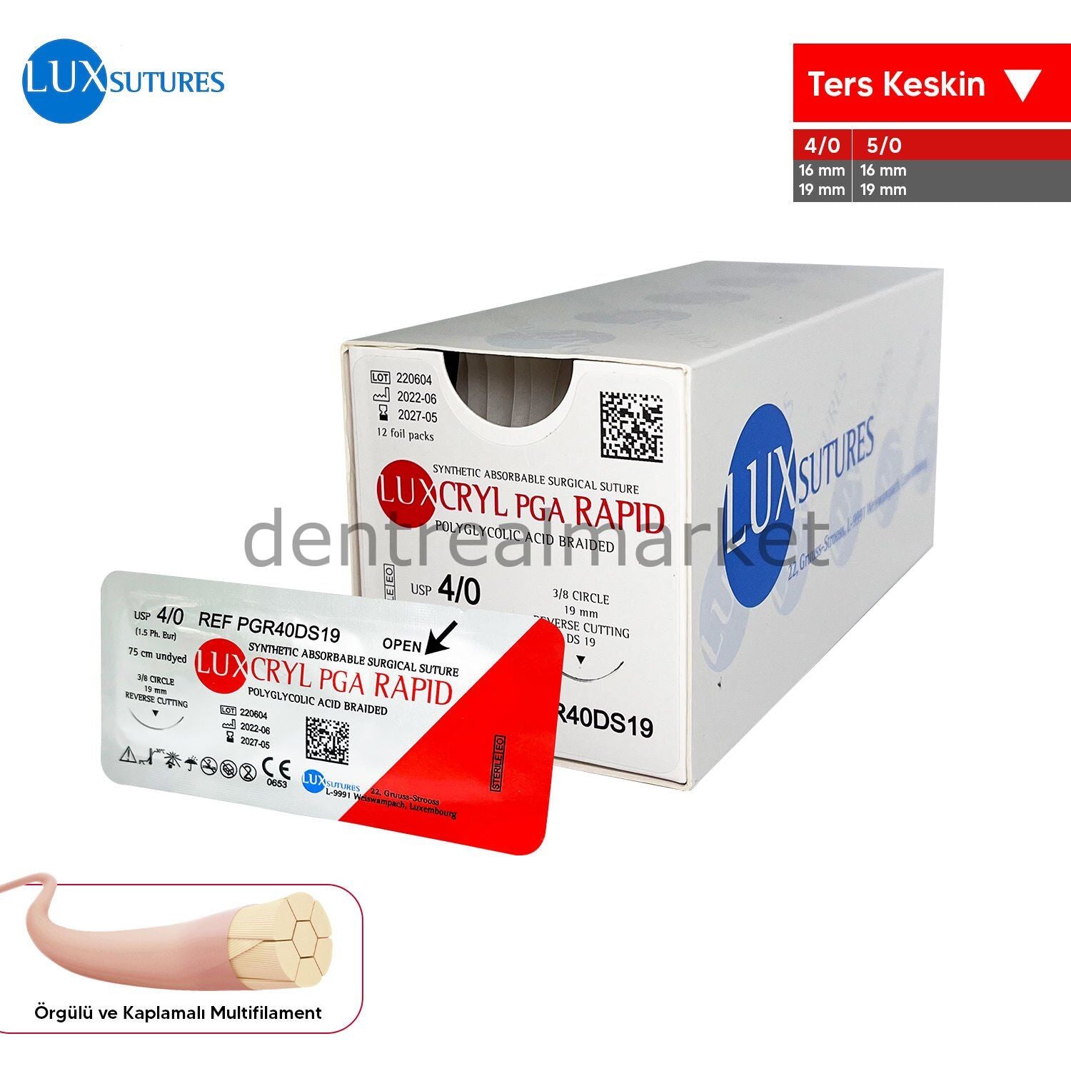 Lux Sutures Luxcryl PGA Rapid Absorbable Surgical Suture - Reverse Cutting Needle