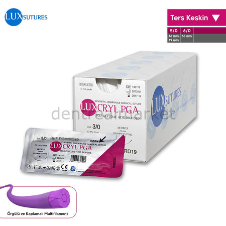 Lüx Sutures Luxcryl PGA Absorbable Surgical Suture Reverse Cutting Needle