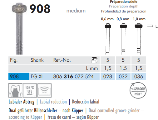 Meisinger 908 Synthetic Diamond Bur 5 pcs
