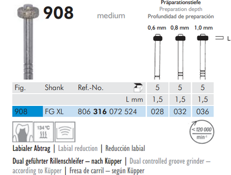 Meisinger 908 Synthetic Diamond Bur 5 pcs