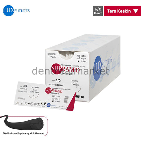 Lux Sutures Supramid (Polyamide) Coated Multifilament Suture - Reverse Cutting 6/0 - 16 mm