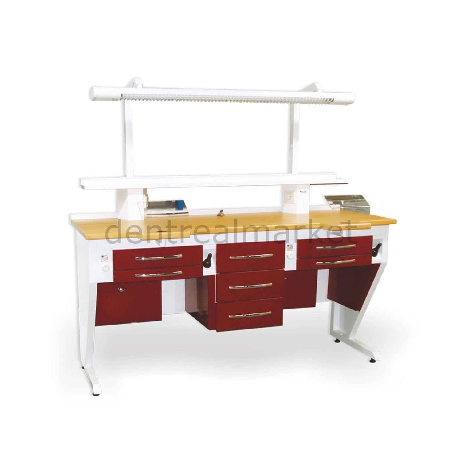 Kesgin Dental Two-Person Technician Bench Dual Vacuum TM-172 — Burgundy