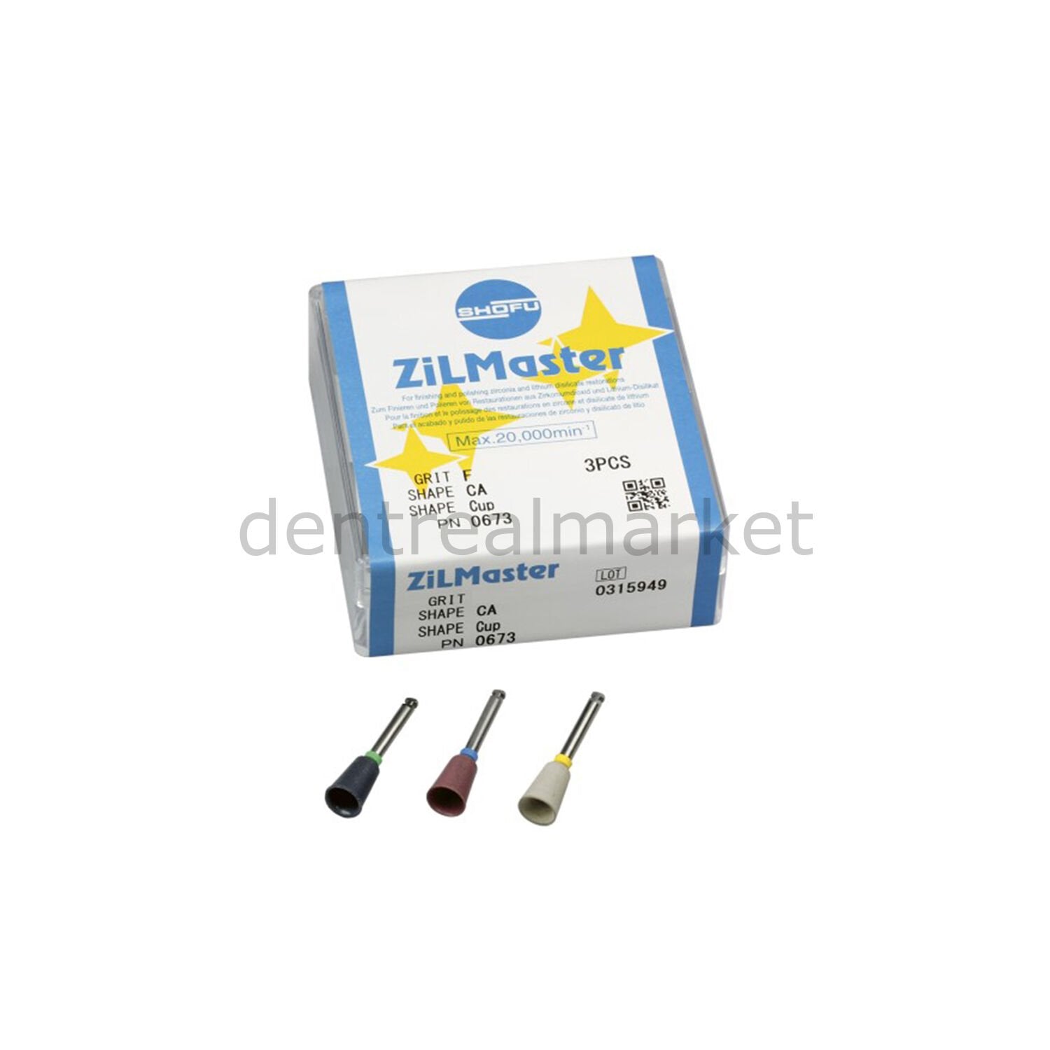 Shofu ZiLMaster Fine CA Cup Polishing Rubber 3 pcs