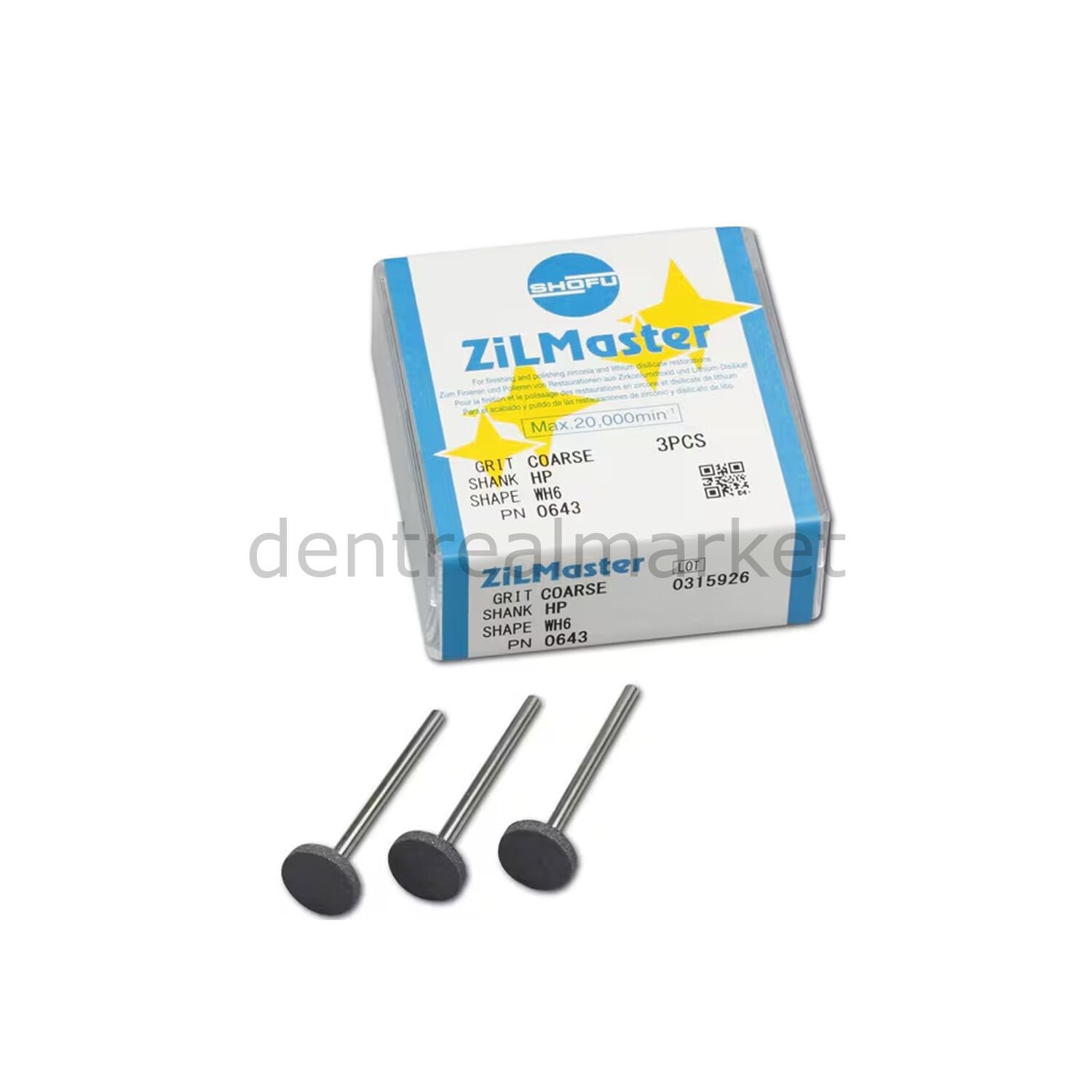 Shofu ZiLMaster Coarse HP WH6 Polishing Rubber 3 pcs