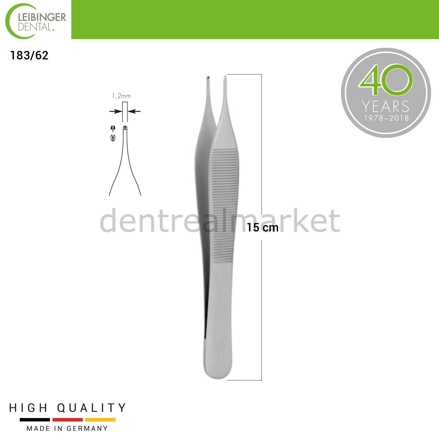 DentrealStore - Leibinger Adson Surgical Tissue Forceps - 15 cm