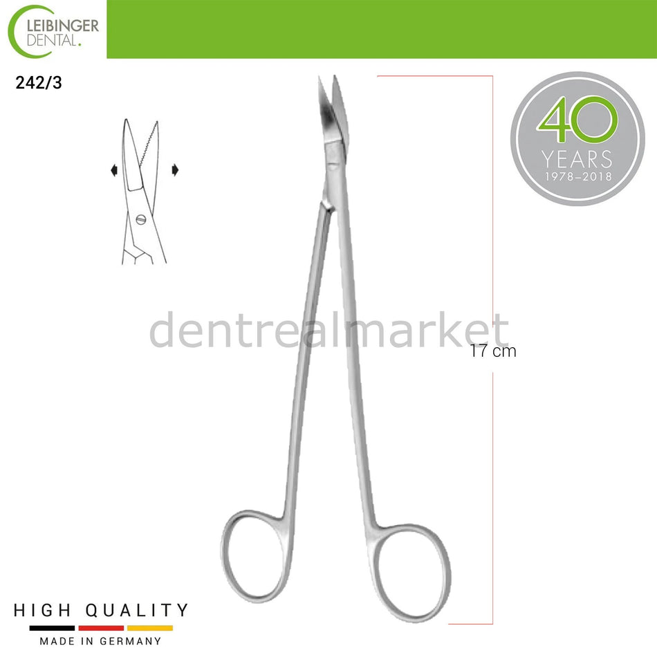 DentrealStore - Leibinger Iris Serrated Surgical Scissors - Stainless Steel - Curved - 17 cm