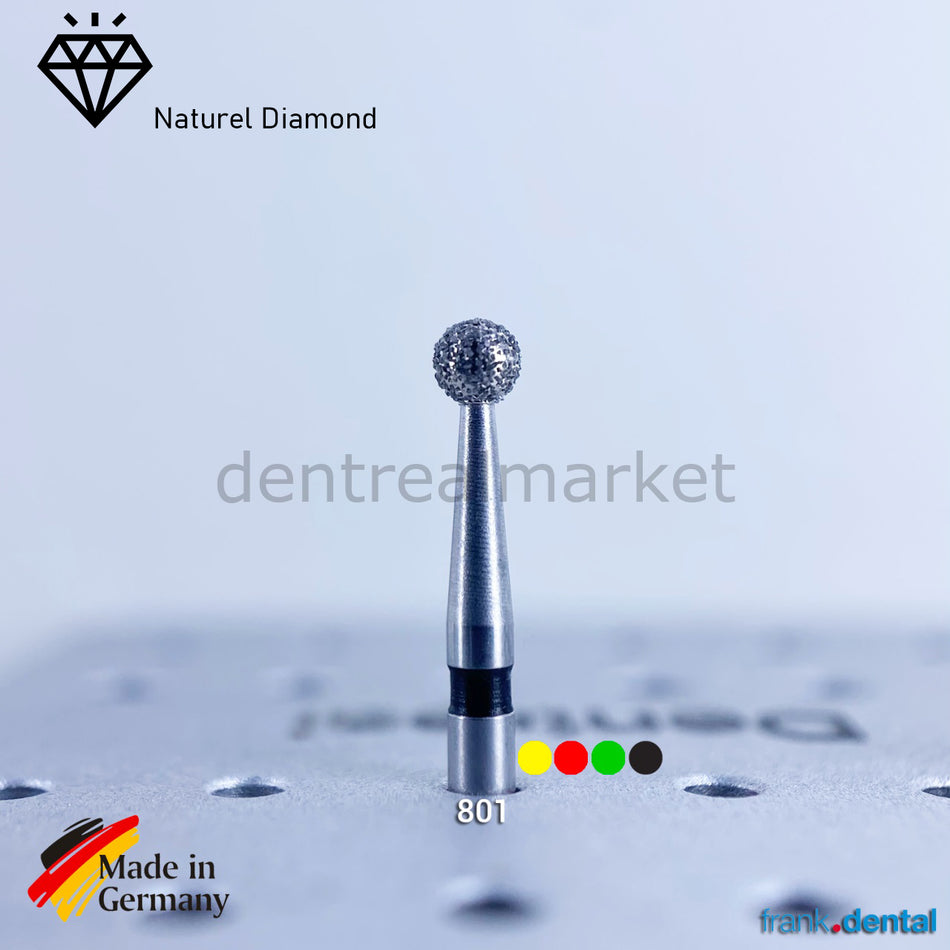 DentrealStore - Frank Dental Dental Natural Diamond Bur - 801 - Rond Dental Burs - For Tubine - 5 pcs