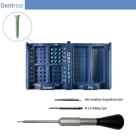 DentrealStore - Dentreal Bonefix GBR Bone and Plate Fixation Screw and Screwdriver Kit - Ø1,4 mm Screw Kit