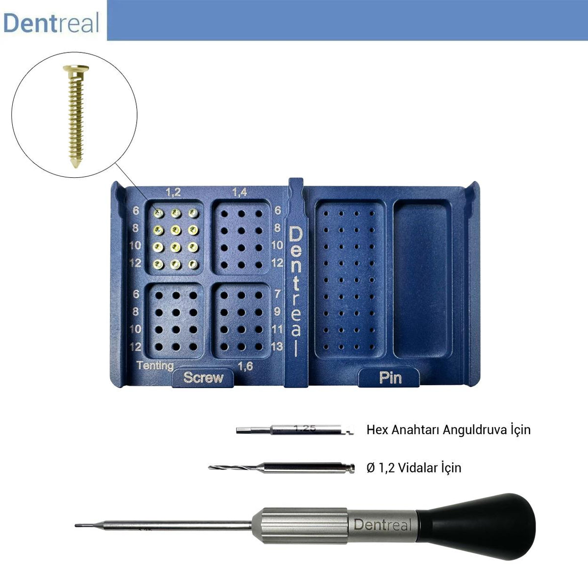 DentrealStore - Dentreal Bonefix GBR Titanium Bone,Plate,Mesh Fixing Mini Screw Set - 1.2mm Screws