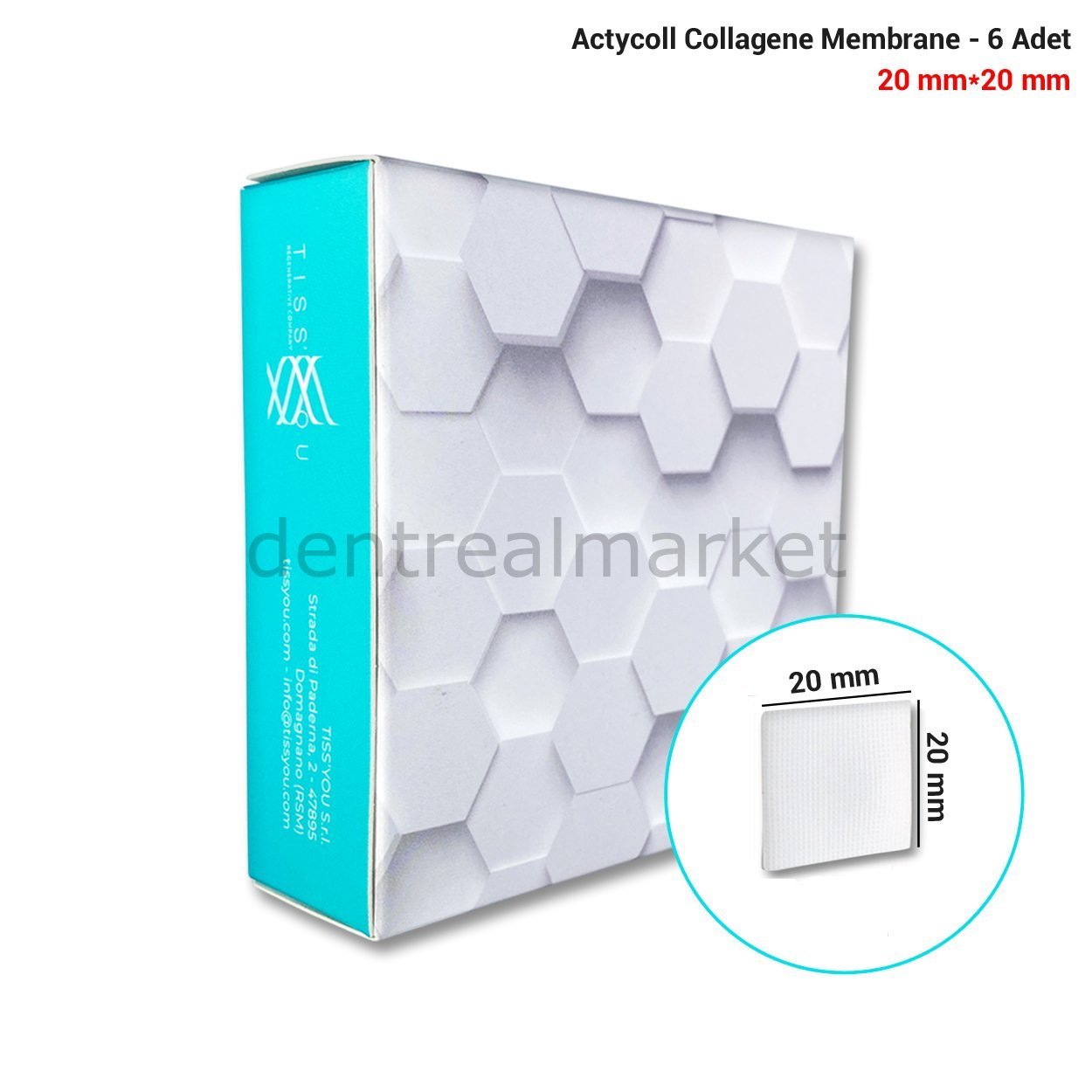 DentrealStore - Actycoll Dental Collagene Membrane - 20*20 mm - 6 Pcs