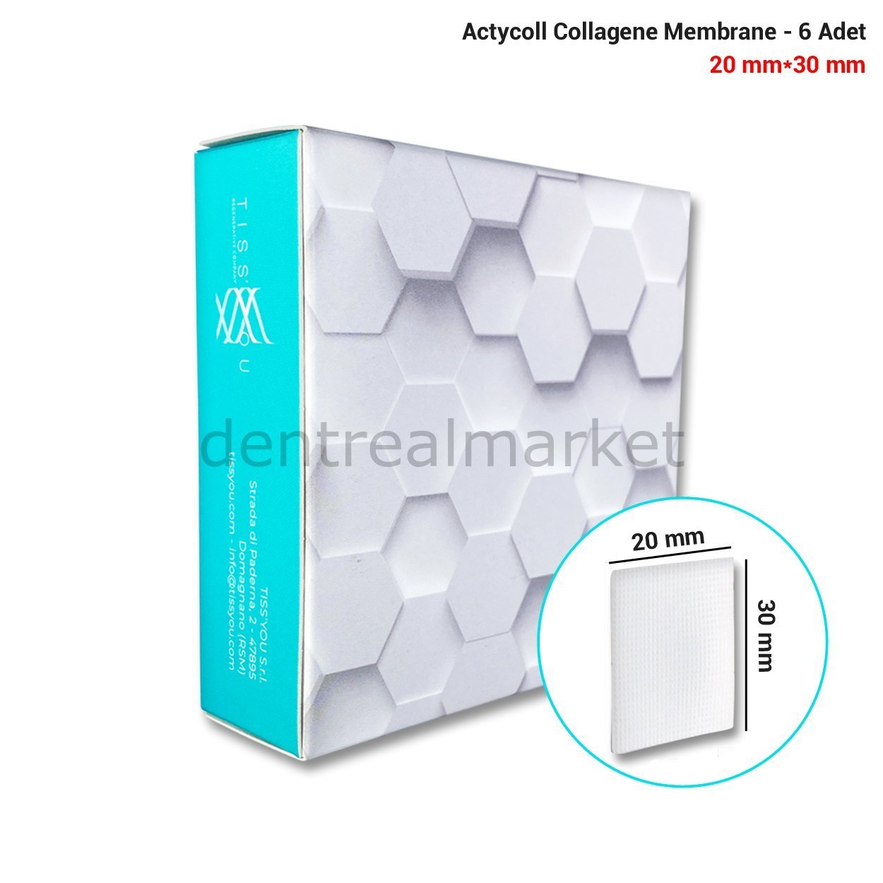 DentrealStore - Actycoll Collagene Membrane - 20*30 mm - 6 Pieces