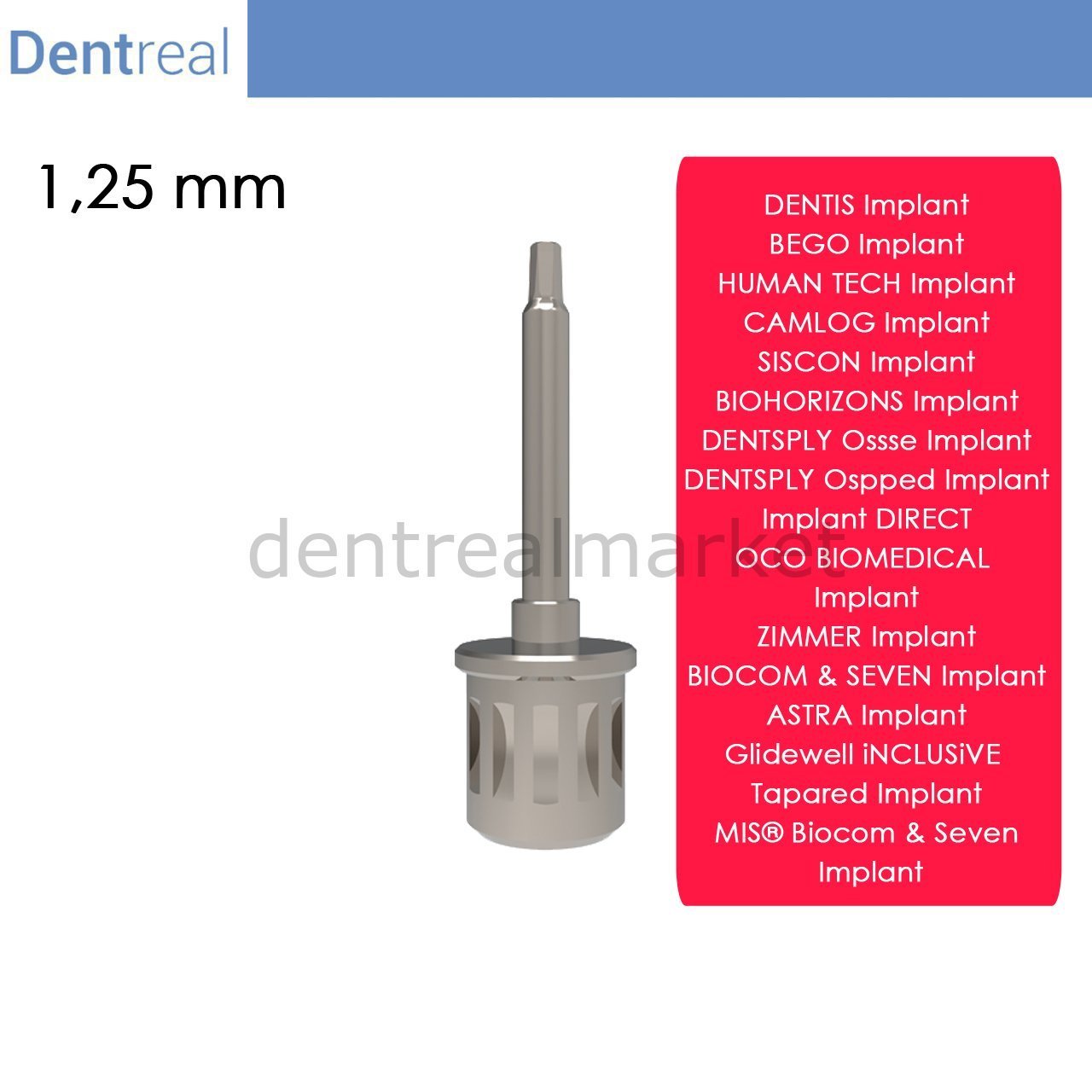 DentrealStore - Dentreal Screwdriver for Ospped Implant - 1,25 mm Hex Driver