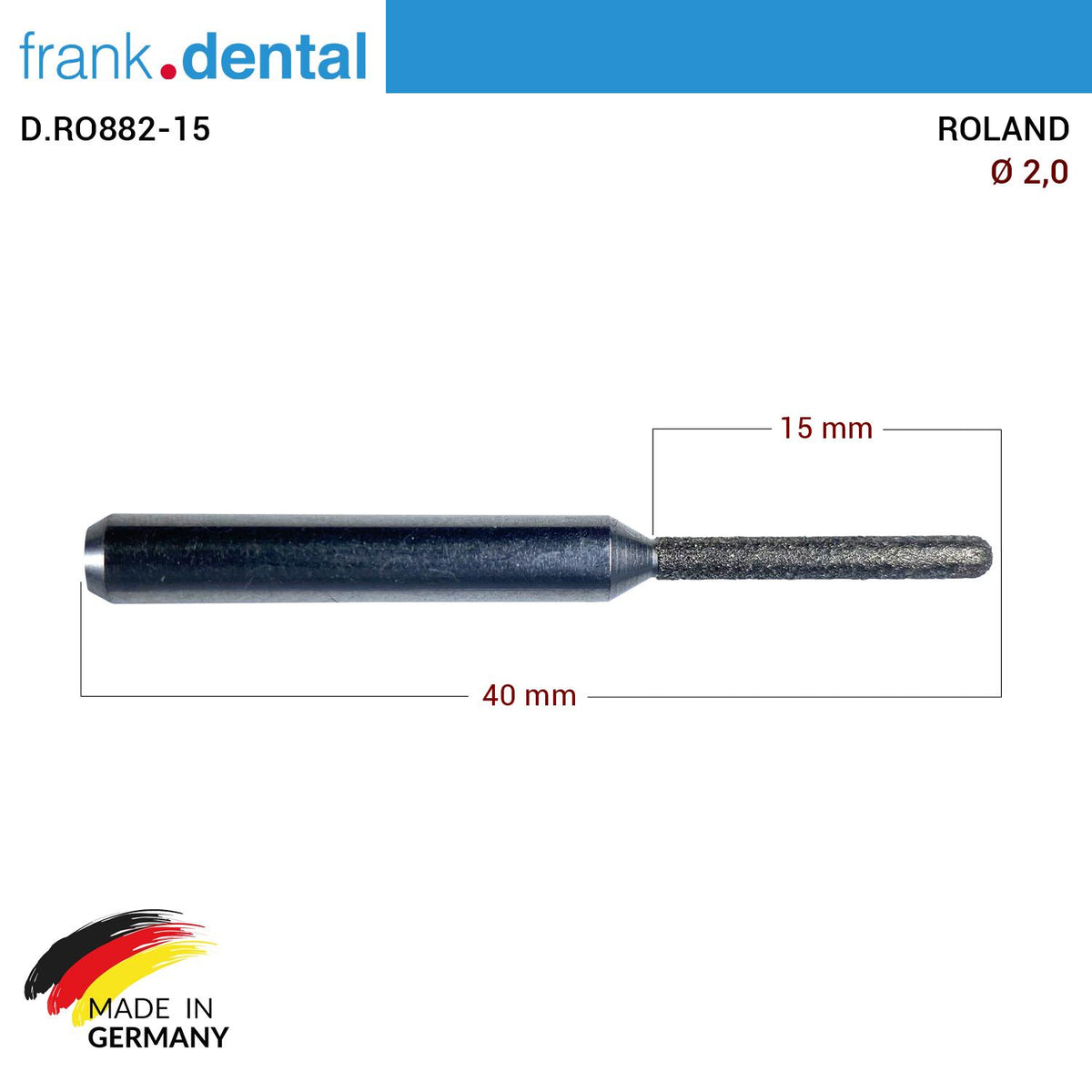DentrealStore - Dentreal Diamond Milling Drill 2.0 mm - for Roland Milling Machine