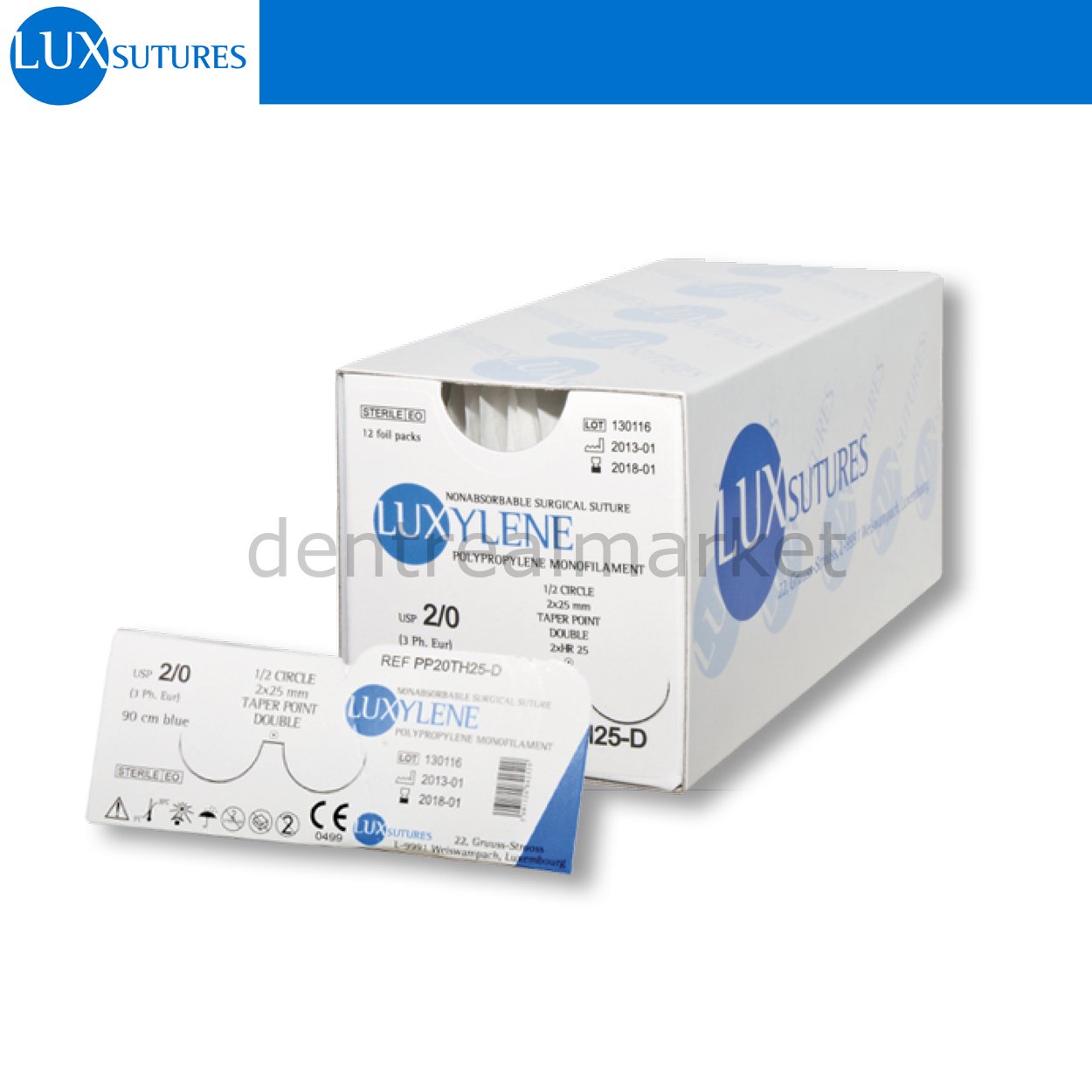 DentrealStore - LuxSutures Luxylene Polypropylene Surgical Suture - Reverse Cutting Needle - 2 Box