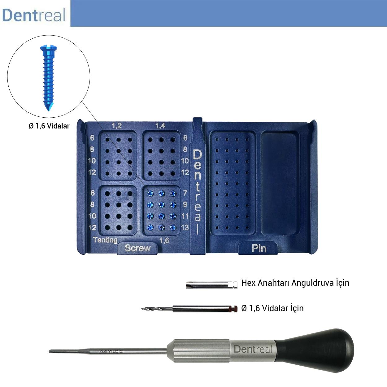 DentrealStore - Dentreal Membrane , Bone and Plate Fixation Screw and Screwdriver Kit - Ø1,6 mm Screw Kit