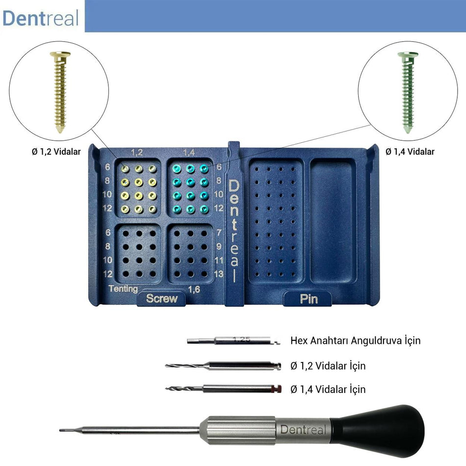 DentrealStore - Dentreal Bonfix GBR Titanium Bone,Plate,Mesh Fixing Mini Screw Set - 1.2mm and 1.4mm Screws